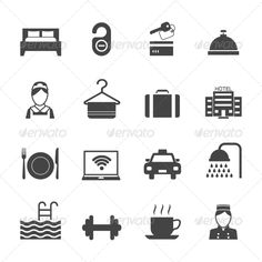 black and white hotel icons - web elements