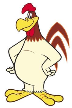 a cartoon chicken with a red hat on