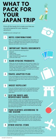 an info sheet with instructions on how to pack for your japan trip in the summer