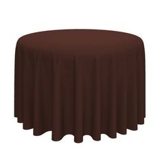 a round table with a brown cloth on it