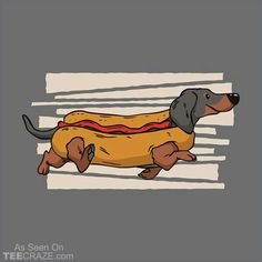 a drawing of a dog with a hot dog bun on it's back legs