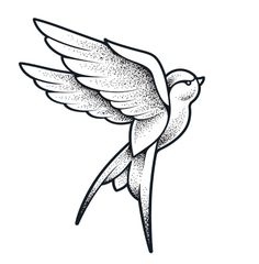 a black and white drawing of a bird flying