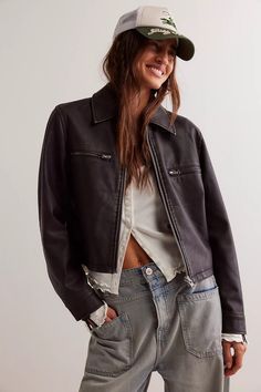 We The Free Ellery Vegan Leather Jacket | Free People Vegas Outfit, Vegan Leather Jacket, Free People Jacket, New Tops, Layered Look, Boho Clothing, Free Clothes, Boho Outfits, Vegan Leather