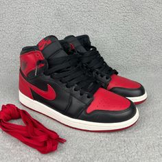 Item: Nike Air Jordan 1 Retro High Og - Bred Size: Men's 8.5 Year: 2013 Condition: Pre-Owned. Comes With Extra Laces, And No Box Flaws: Minor Scratches On The Right Shoe Toe Guard (See Photos) - Shipped Through Usps With Tracking Confirmation - Handling Time 1-2 Business Day - Feel Free To Ask Any Questions You May Have - Everything Is 100% Authentic Pretty Shoes Sneakers, Jordan Red, Cute Nike Shoes, Air Jordan 1 Retro High Og, Air Jordan 1 Retro High, Cute Nikes, Red Nike, Jordan 1 High, Air Jordan 1 Retro