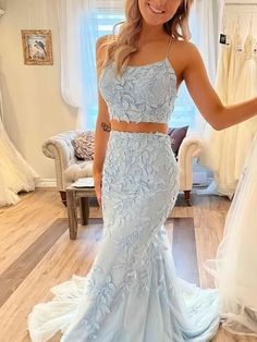 Two Piece Dress Formal, 2 Piece Prom Dresses, 2 Piece Formal Dresses, Blue Lace Prom Dress, Two Piece Prom Dresses, Light Blue Lace Dress, Two Piece Formal Dresses, Two Piece Prom Dress, Sweet Sixteen Dresses