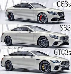 three different views of the mercedes s63 coupe from side - by - side