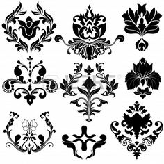 black and white floral design elements