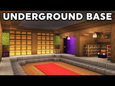 an underground base with a red carpet and bookshelves in the background that says underground base