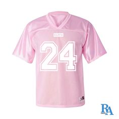 Baby pink easy-breathe football practice jersey with "KAPPA" decal. Unisex sizing.Sold for Kappa Kickoff x Jed Foundation This item is for pre-order. Senior Jersey Ideas, My 2024, Pink Football Jersey, Slippers Outfit, Football Practice, Wardrobe Change, Random Outfits, Pink Jersey, Night Dresses