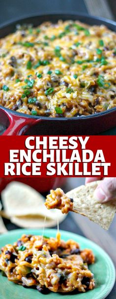 cheesy enchilada rice skillet with tortilla chips