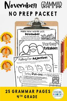 the november no prep packet for students to practice their language skills