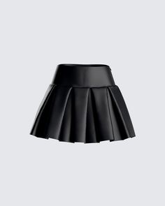 Fun and flirty, but dark and mysterious - make them work to figure you out in this black pleated, vegan leather skirt 😏🖤 Pleated Leather Mini Skirt, White Satin Shirt, Prom Planning, Dark And Mysterious, Spring Night, Vegan Leather Skirt, Outfit Night, Women Business, Leather Mini Skirt