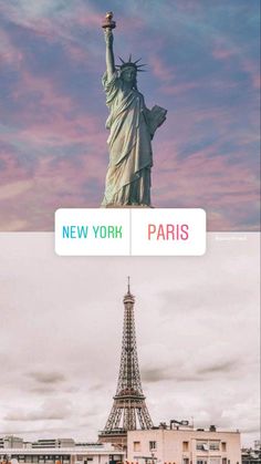 the statue of liberty in new york and paris are on this postcard from an instagram