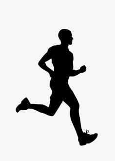 a silhouette of a man running on a white background