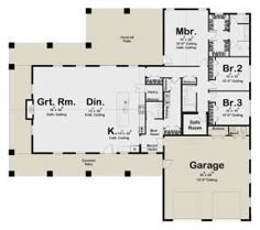 two story house plans with garage and living room on the first floor are shown in this image