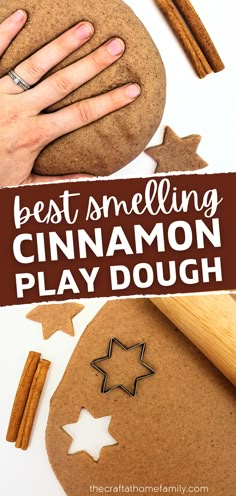 Photos of brown play dough and cinnamon sticks with the words "Best Smelling Cinnamon Play Dough" Diy Fall Playdough, Fall Playdoh Recipe, Fall Play Dough Recipes, Simple Homemade Recipes, Homemade Playdough Recipe Koolaid, Fall Play Doh Tray, Fall Activity For Preschoolers, Homemade Cinnamon Playdough, At Home Play Doh