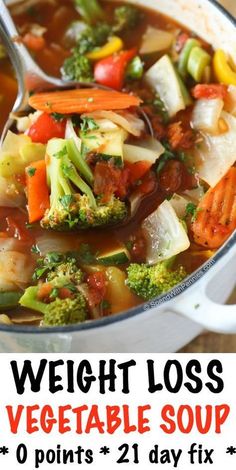 This Weight Loss Vegetable Soup Recipe is one of our favorites! Completely loaded with veggies and flavor and naturally low in fat and calories it's the perfect lunch, snack or starter! 0 Weight Watchers points and 21 day fix approved. #LowCarbDietFoods Vegetable Soup Recipe, Weight Watchers Soup, Perfect Lunch, Vegetable Soup Recipes, India Food, Diet Keto, Healthy Soup Recipes, 21 Day Fix