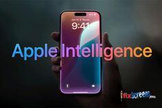 someone holding up an iphone with the words apple intelilince on it in front of them