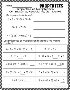 printable worksheet for the properties of multiplying and multiplying numbers