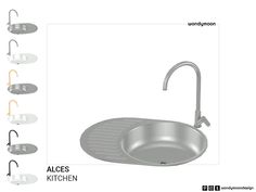 the kitchen sink is stainless steel and has four hooks on each side, along with an umbrella holder