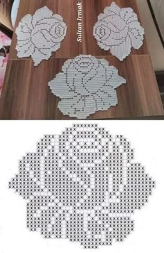 the table is made out of plastic beads and has flowers on it, as well as two