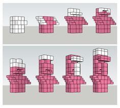 some pink and white cubes are arranged in different directions to make it look like they have