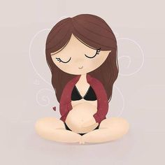 a pregnant woman is sitting on the floor with her belly curled up and eyes closed