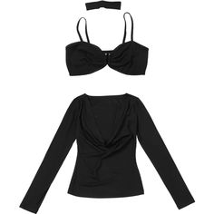 Indulge in elegance with our Black Scoop Neckline Long Sleeve Top. Crafted from a luxurious blend of polyester and spandex, this slim-fit top features a chic scoop neckline and long sleeves for a refined look. Complete with a matching bra top and choker, this all-black ensemble elevates your style with sophisticated flair. Perfect for any occasion where luxury meets modern fashion. Chic scoop neckline Slim-fit design for a sleek look Long sleeves for added elegance Matching bra top included Come Chic Scoop Neck Top For Night Out, Elegant Elastane Crop Top For Party, Chic Scoop Neck Crop Top For Night Out, Elegant Fitted Long Sleeve Crop Top, Fitted Elastane Long Sleeve Top For Night Out, Elegant Elastane Evening Crop Top, Elegant Evening Elastane Crop Top, Elegant Seamless Crop Top, Solid Color Top With Built-in Bra For Evening