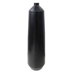 a black vase is shown against a white background