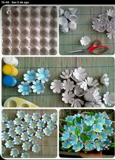 the process of making paper flowers is shown