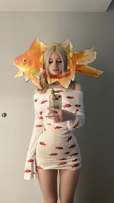 Halloween Costumes Sea Creatures, Halloween Fish Costume, Under The Sea Costume Men, Fish Aesthetic Outfit, Fish Outfit Aesthetic, Fish Halloween Costume Women, Shrimp Cocktail Costume, Fish Themed Outfit, Fish Inspired Outfit