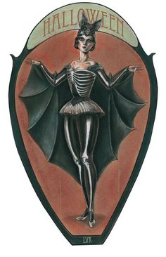 an image of a woman dressed as a skeleton with bats on her head and wings