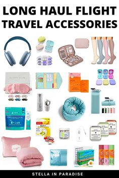 long haul flight essentials, including travel pillow, travel blanket, personal care items, travel wallet, compression socks, tech organizers, and more! International Travel Essentials, Europe Travel Essentials, Airplane Travel Essentials, Travel Prep, Best Travel Accessories, Amazon Travel