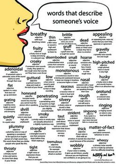 a poster with words that describe someone's voice