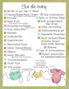 a baby shower checklist with clothes hanging from it's sides and the words for the