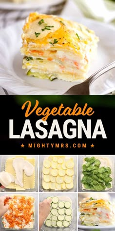 vegetable lasagna recipe collage with eight photos and title text overlays