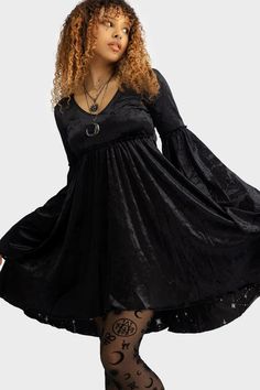 Coma Star Mini Dress | Killstar Higher Being, Star Mini Dress, Witchy Clothes, Black Long Sleeve Mini Dress, October Fashion, Goth Clothing, Goth Dress, Mini Dress Black