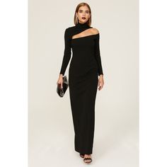 Black crepe (95% Polyester, 5% Elastane). Sheath. Long sleeves. Mock neck. Back zipper closure. See size and fit notes for length measurements. Imported. Formal Stretch High Neck Maxi Dress, Solace London, Rent The Runway, Closet Designs, Measurement Length, Mock Neck, Long Sleeves, London, Zipper