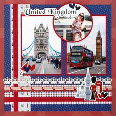 a collage of photos with the words united kingdom in english and an image of a red double decker bus