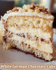 a piece of white german chocolate cake on a plate