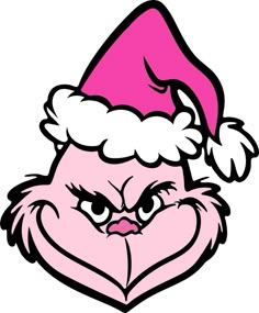 an angry santa claus face wearing a pink hat