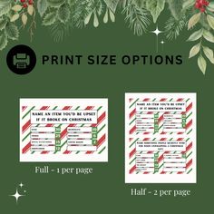 the print size options for christmas cards