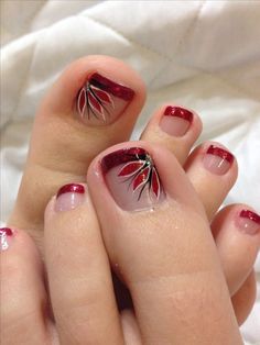 Uñas Decoradas De Los Pies Elegantes , Faciles Y Bonitas 【2018】 Blue Toe Nails, Simple Toe Nails, Pedicure Designs Toenails, Valentine Nail Art, Summer Toe Nails, Pedicure Designs, Floral Nail Art, Toe Nail Designs, Pedicure Nail Art