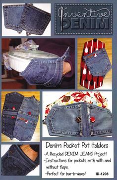 an advertisement for denim pocket pot holders