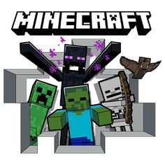 an image of some minecraft characters in front of a white background with the words minecraft on it