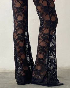 Black Lace Flared Trousers | Elio – motelrocks-com-us Vegas Outfit, Summer Bodycon Dress, Black Satin Dress, Flared Trousers, Bandeau Dress, Flare Trousers, Body Con Skirt, Long Sleeve Bodycon Dress, Prom Party Dresses