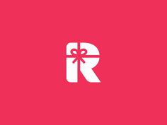 the letter r with a bow on it's side is shown in pink and white