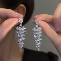 Crystal Drop Earrings Umbrella Shape Chandelier Bridal Earrings Cascading Crystal Earring with S925 Silver Pins Ear Rings Indian, Rings Indian, Bridal Earrings Chandelier, Wedding Party Jewelry, Indian Wedding Jewelry, Silver Pin, Cubic Zirconia Earrings, Zirconia Earrings, Crystal Drop Earrings