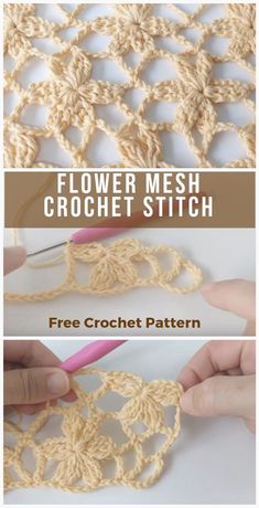 Hellohow are you todayWelcome to our blog About CrochetWe hope you are very well and looking forward to a new Free Crochet Pattern or Tutorial. Lacy Flower Crochet Stitch, Flower Stitches Crochet, Fishnet Crochet Stitch, Flower Crochet Stitch Pattern, Mesh Crochet Projects, Crochet Mesh Tutorial, Flower Mesh Stitch, Different Ways To Crochet, Crochet Flower Stitches