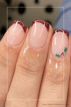 Christmas nails Short Gel Nail Christmas Designs, Gel Nail Ideas For Christmas, Holiday Manicure Ideas Classy, Holiday French Tip Nails Short, Festive French Tips, Red Glitter French Tip Nails Short, Christmas Nails Glitter Tips, Christmas Nails 2023 French Tips, Short Xmas Nails French Tip